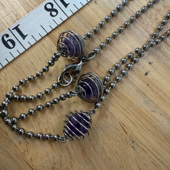 Vintage MILOR Italy Necklace With Caged Faceted Purple Amethyst Beads On Stainle - Picture 10 of 13